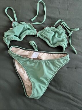 Seafoam Green Ruffled Tie Bikini Set - Women